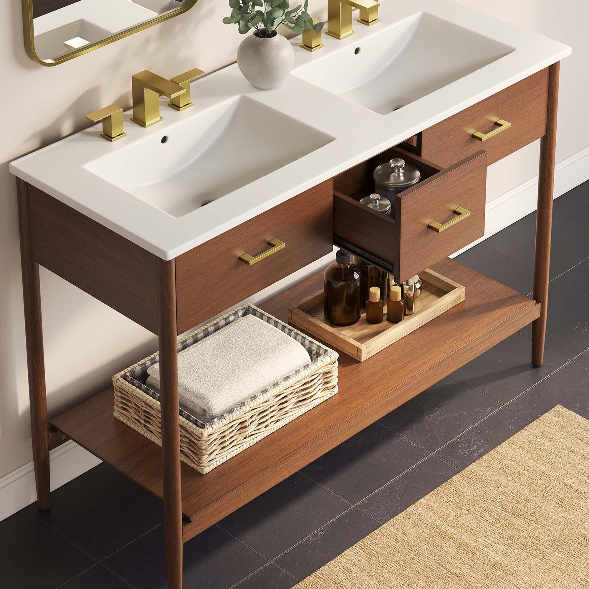 Alt View 1. Modway - Zaire Bathroom Vanity Basin Included by Modway - Walnut White.