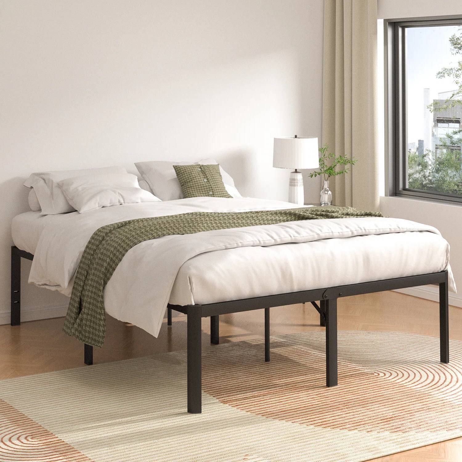 Back. Hivvago - Hivvago Full 18-inch Rounded Edge Corners Metal Bed Frame with Under-bed Storage Space - Black.