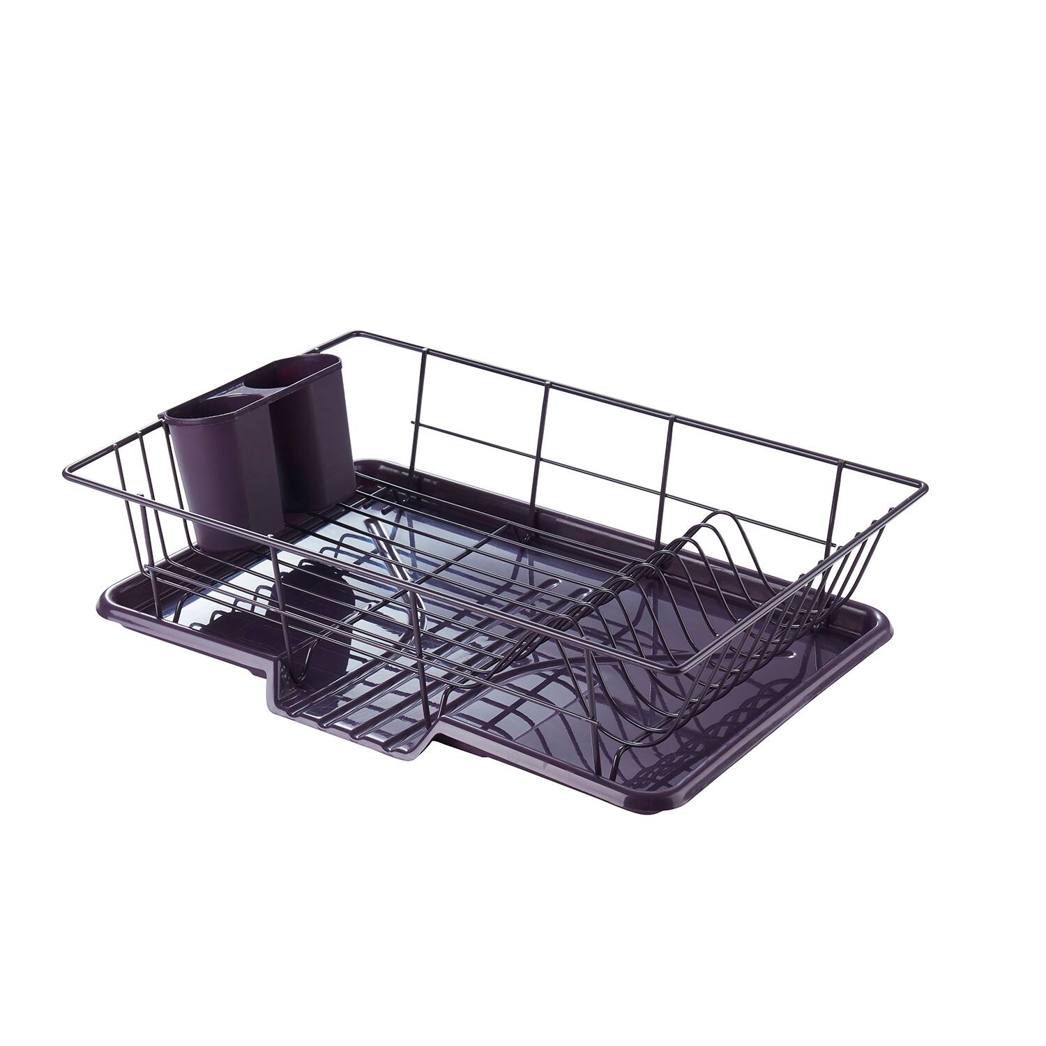 Left. Sweet Home Collection - Steel 3-Piece Large Countertop Dish Drainer with Drain Board & Utensil Holder - Eggplant.