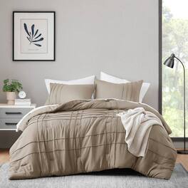 Hivvago - King size Microfiber Pleated Soft Lightweight Comforter Set Tan Khaki Taupe - Tan, Khaki, Taupe