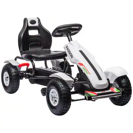 Front. BreeBe - Kids Pedal Go-Kart, Outdoor Ride On with Adjustable Seat, Handbrake, Sharp Handling & 4 Non-Slip Wheels Ages 5-12 - White.
