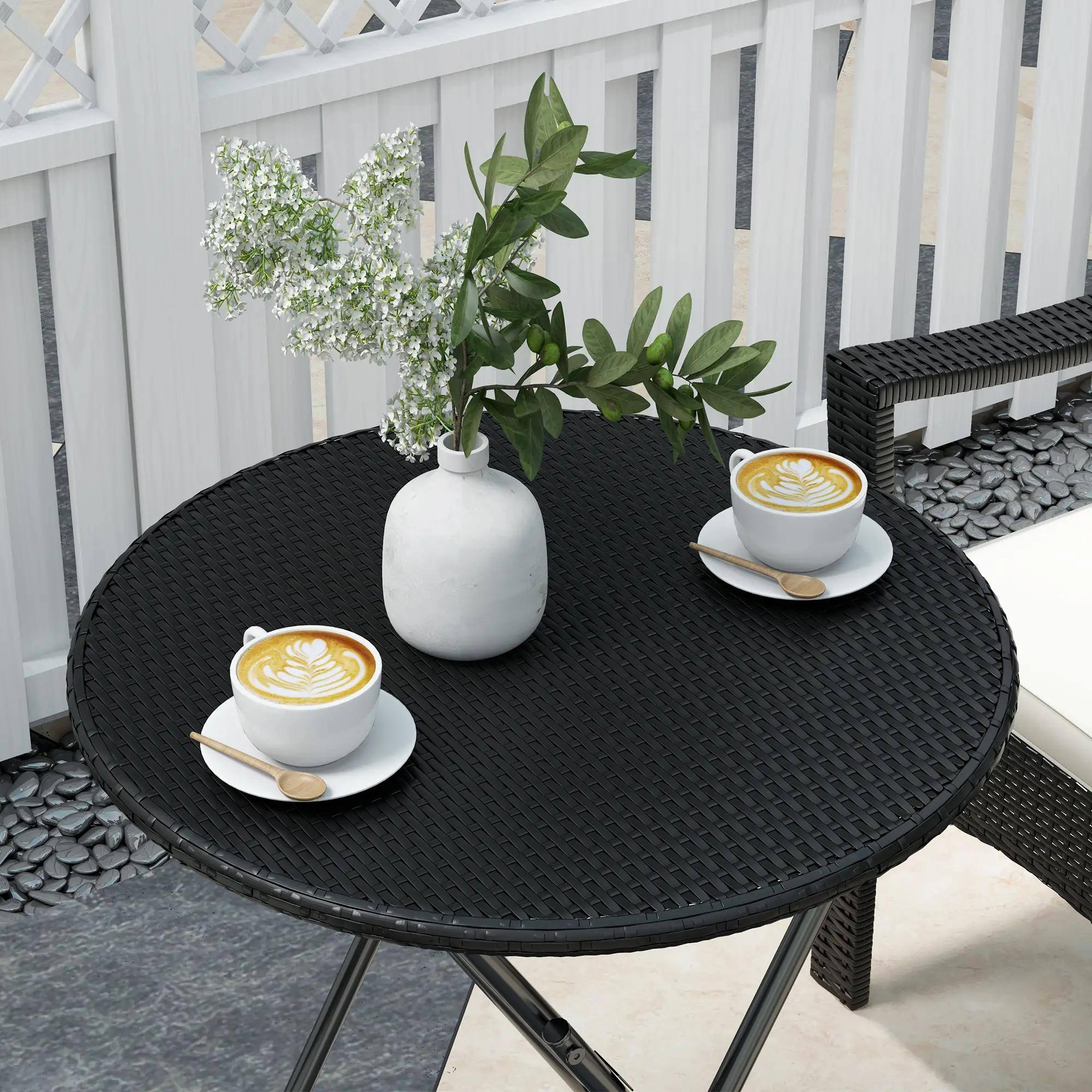 Alt View 1. Resenkos - Resenkos Rattan Bistro Set, Porch, Backyard, Garden, White - White.