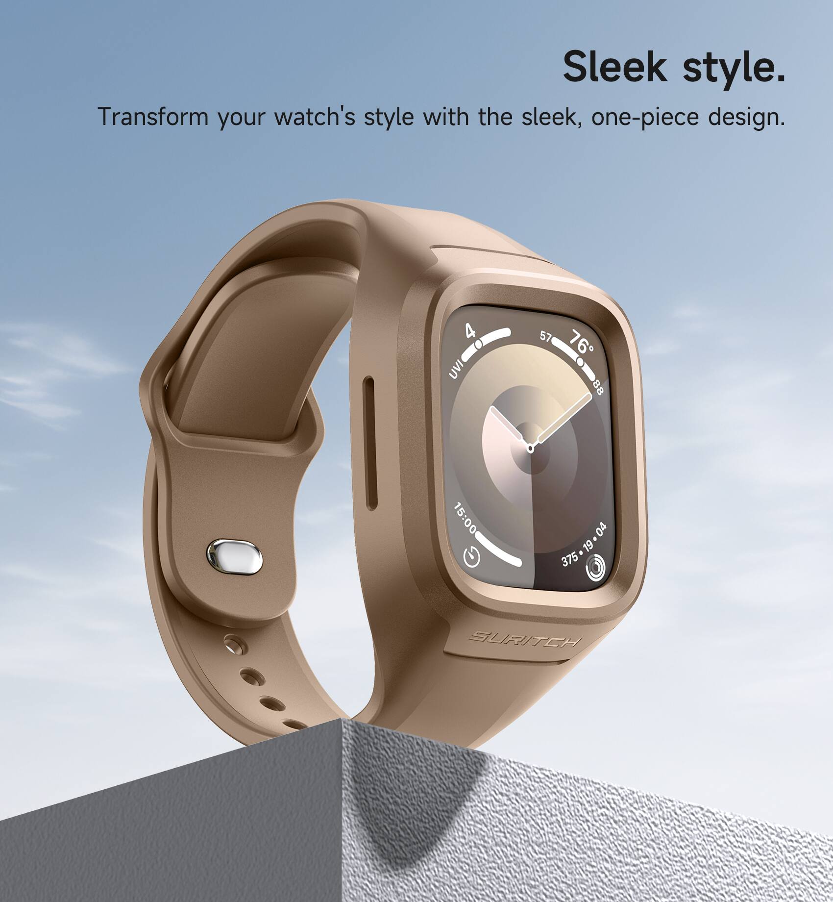 Sleek style. Transform your watch's style with the sleek, one-piece design. 4 UVI 57 76 an 15:00 04 - 375-19-04 a 19 375 SURITCH