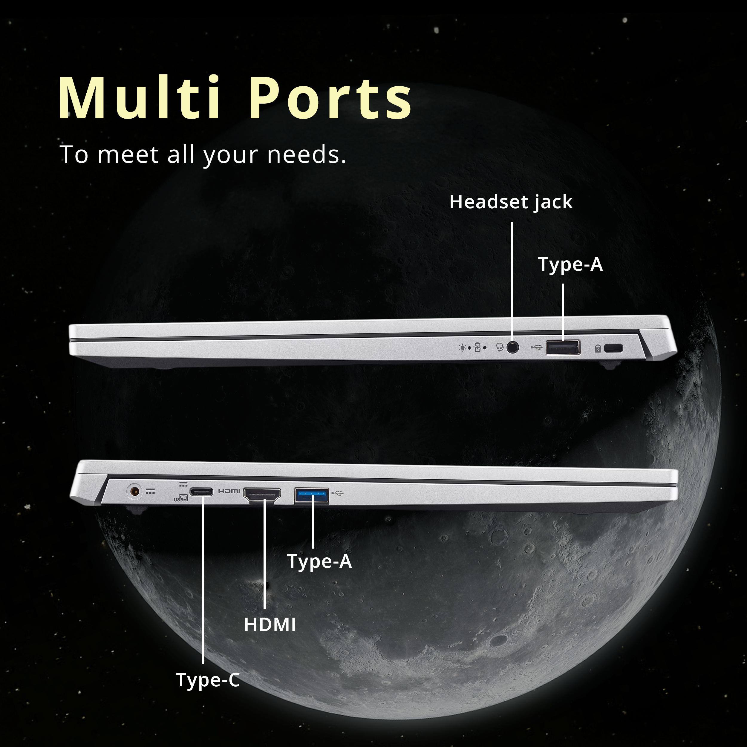 Multi Ports  
To meet all your needs.  

Headset jack  
Type-A  
HDMI  
Type-A  
Type-C