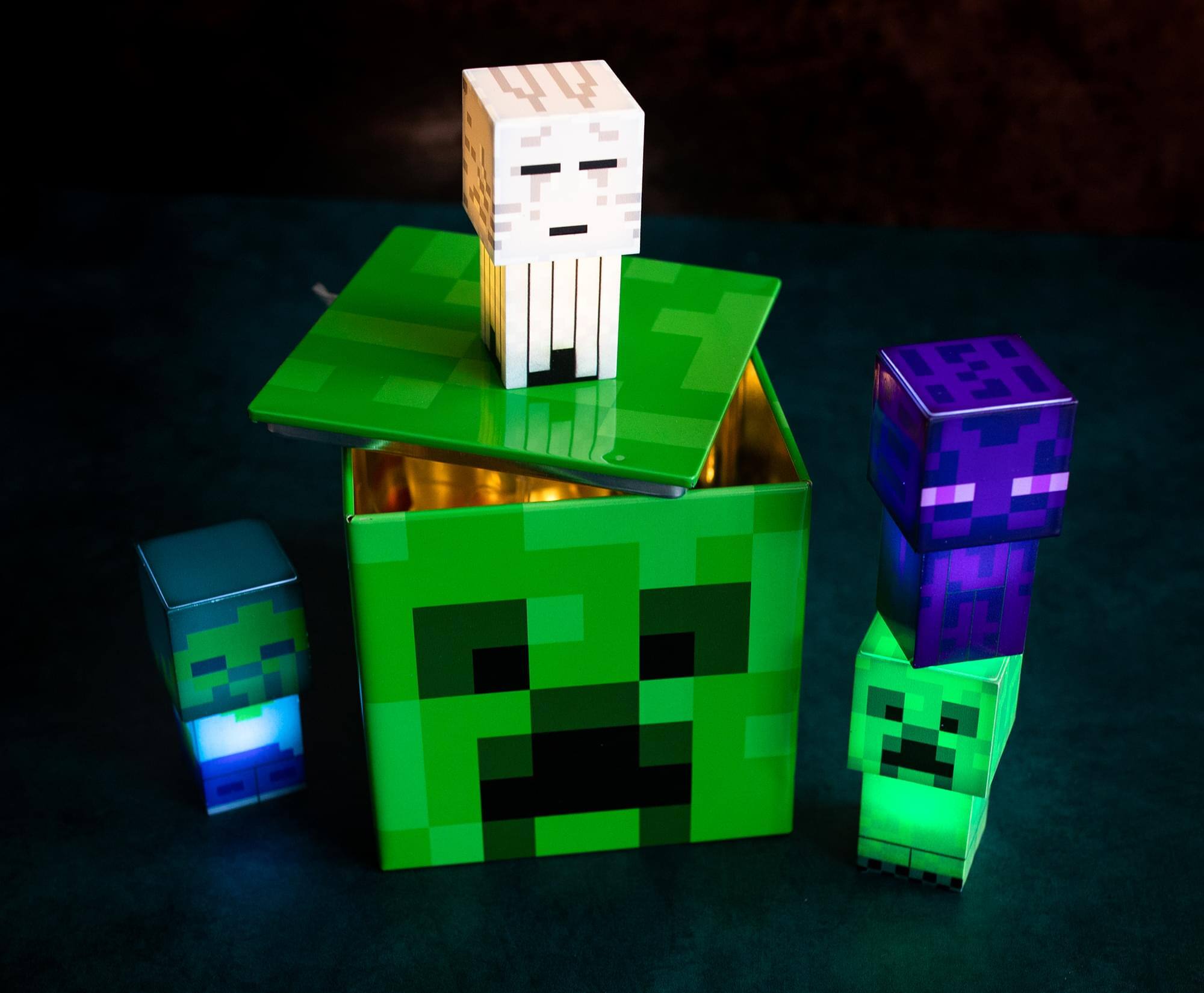 Alt View 3. Ukonic - Minecraft Creeper Tin Storage Box Cube Organizer with Lid | 4 Inches - Green.