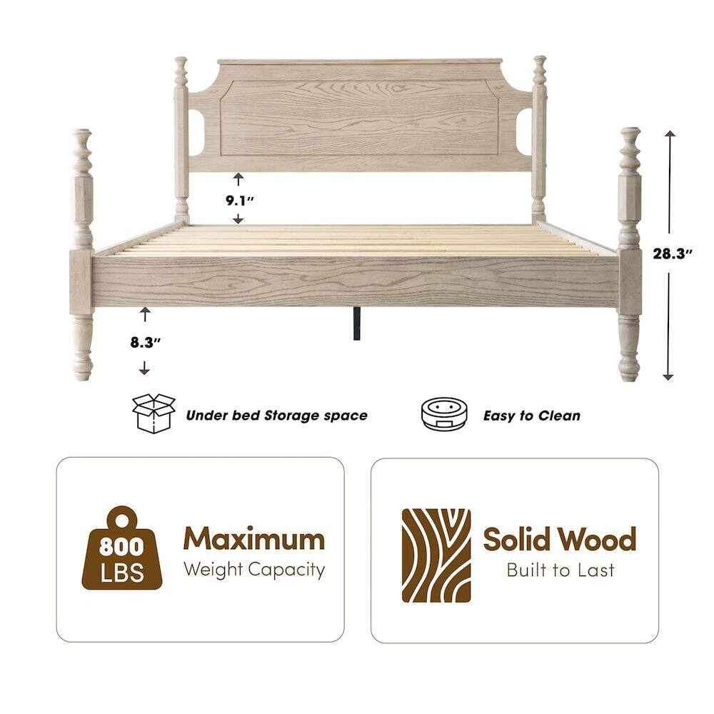 9.1" 28.3" 8.3" Under bed Storage space Easy to Clean 800 Maximum LBS Weight Capacity Solid Wood Built to Last