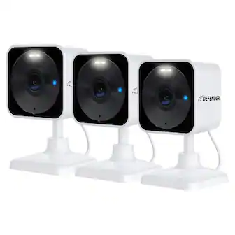 Front. Defender - Defender GO 2K AI POWERED Plug-in Power Indoor/Outdoor Home Security, Baby & Pet Camera - 3 Pack - white.