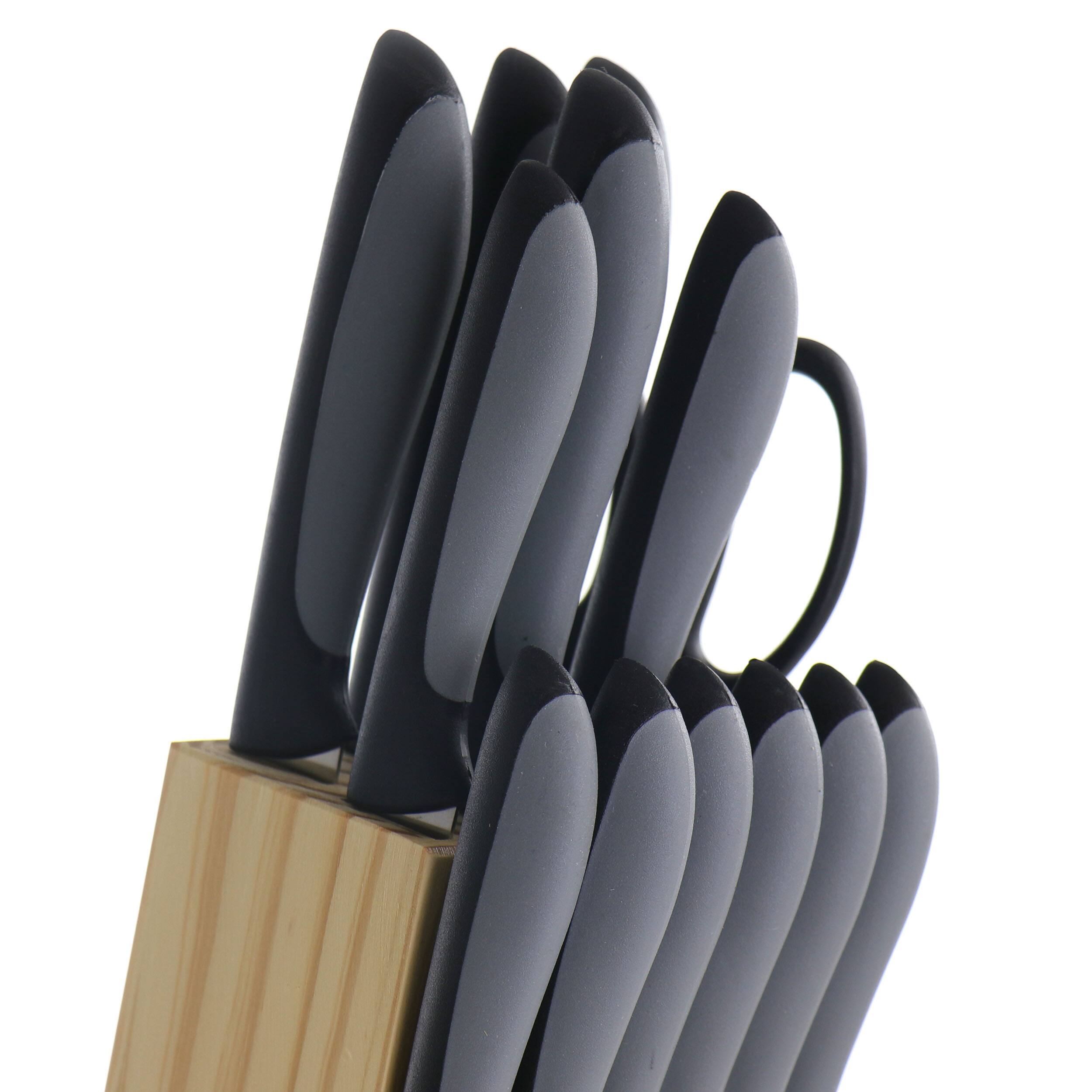 Alt View 4. Gibson - Gibson Home Dorain 14 Piece Stainless Steel Cutlery Set in Black with Wood Block - Black.