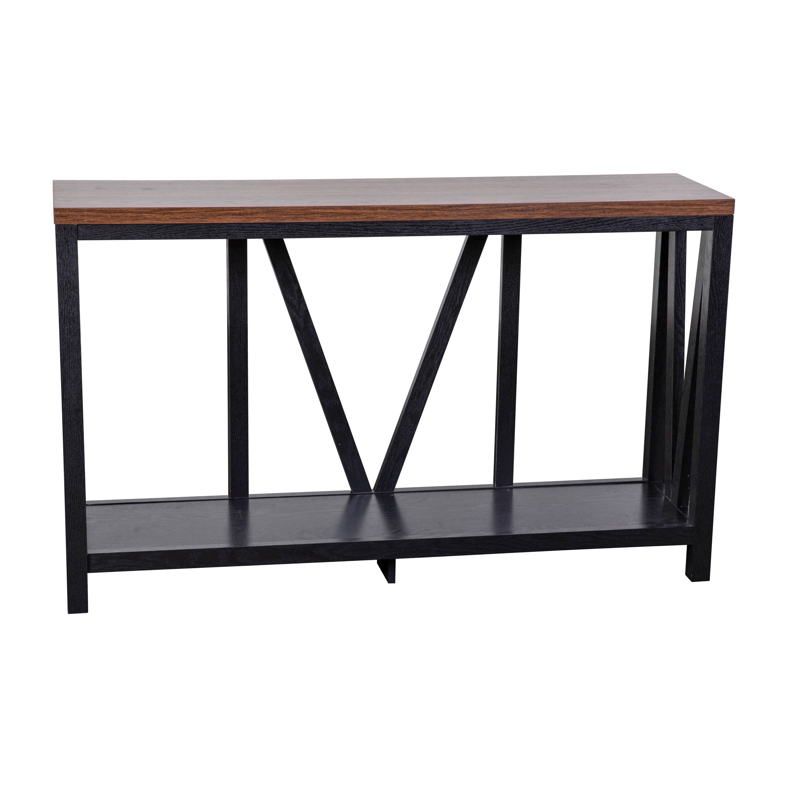Alt View 1. Emma + Oliver - Owen Modern Farmhouse Entryway Console Accent Table - Walnut Top/Black Frame.