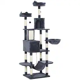Pawhut - Cat Tree w/ Cat Scratching Posts, Scratching Board, Condos, Beds, Hammocks, Toy Balls - Dark Gray