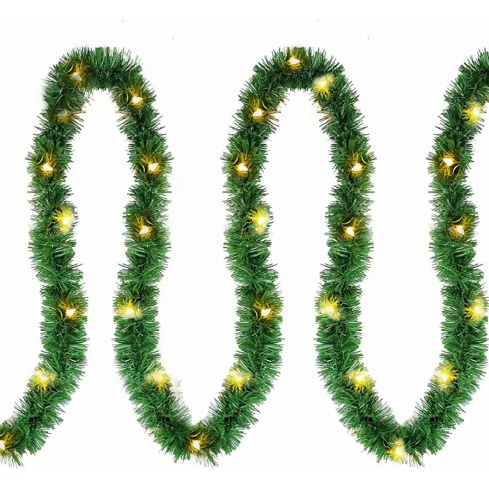 PARKER SLATER - 15FT Pre-Lit Christmas Pine Garland with 35 Clear Incandescent Mini Lights - Green
