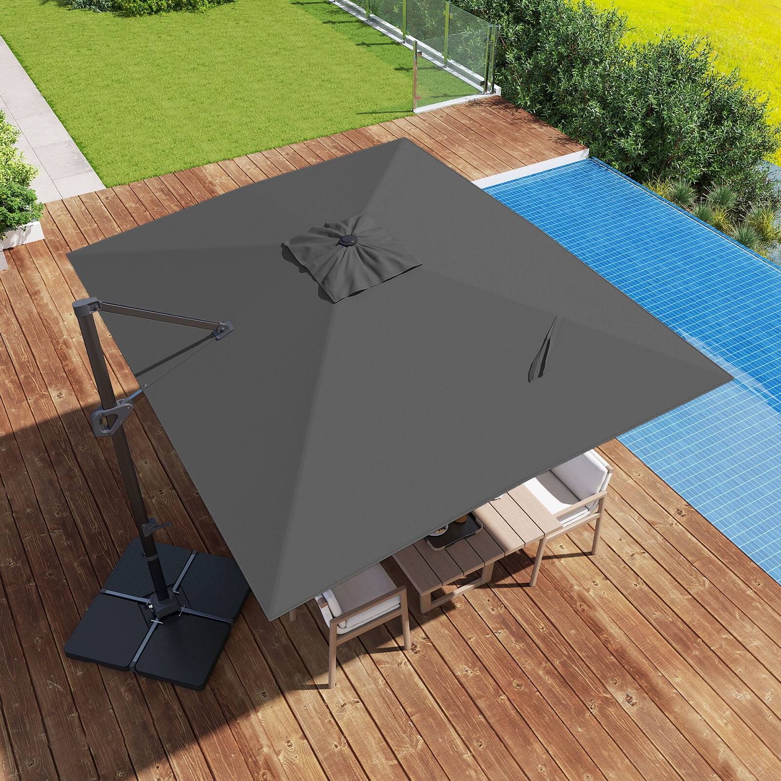 Alt View 1. Costway - Costway Cantilever Umbrella with 220 LBS Base, Offset Hanging Umbrella with 360° Rotation - Gray + Black.