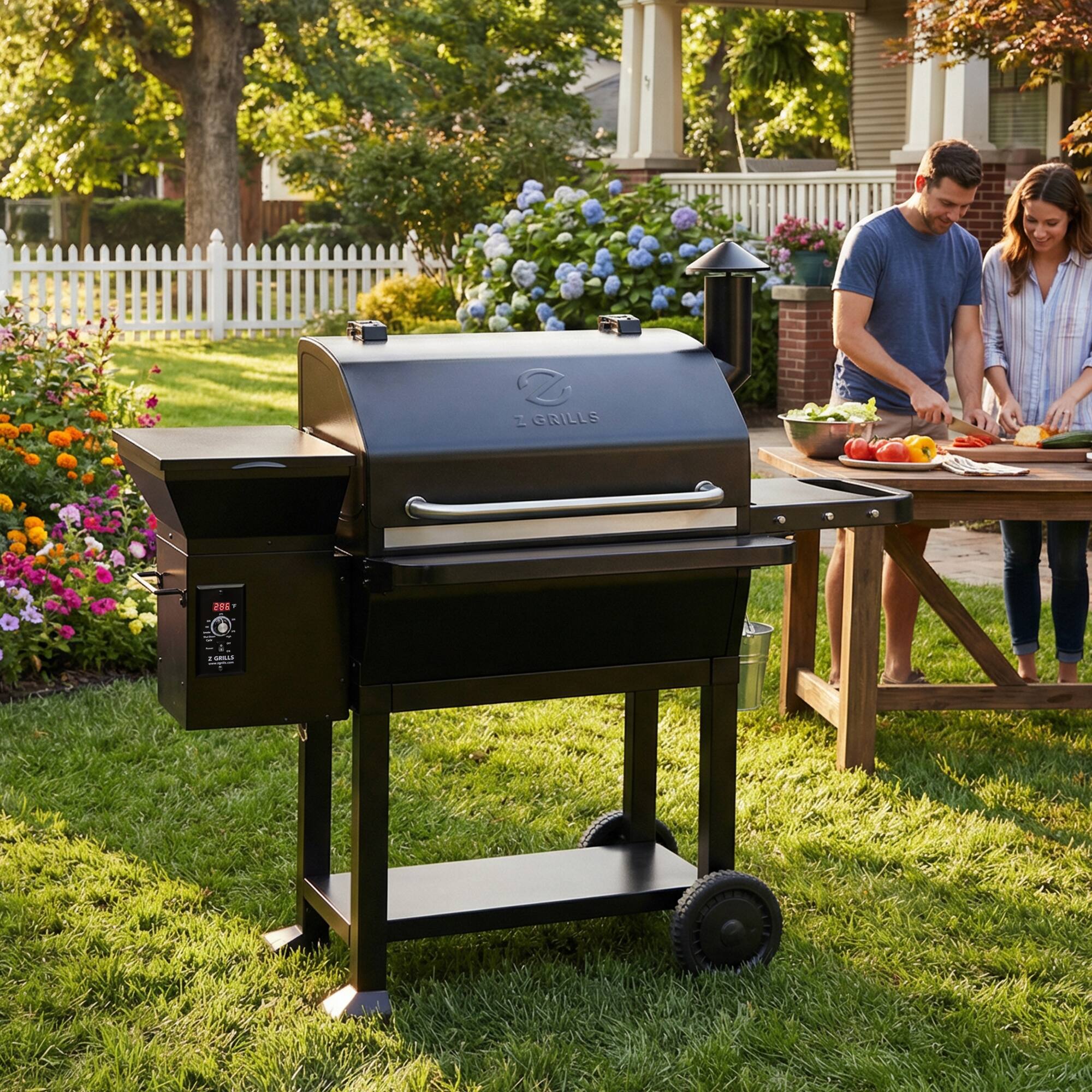 Alt View 9. Z GRILLS - Powerhouse 1056 sq. in. Pellet Grill and Smoker with Foldable Front Shelf and Rain Cover - Black.