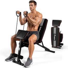 Sugift - Weight Bench Adjustable Foldable 1000-lb Capacity Reinforced Steel 7-Level Backrest No-Assembly Home Gym - Black
