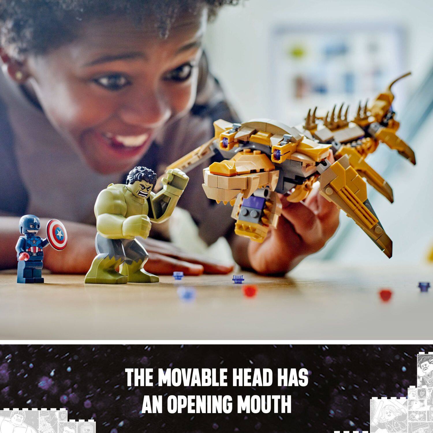 The movable head has an opening mouth.