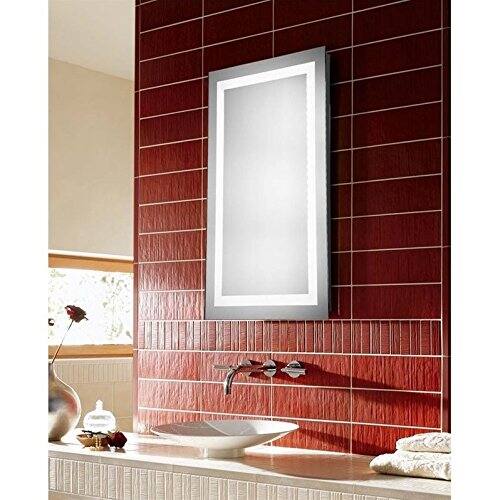 Back. Elegant Decor - LED Hardwired Mirror Rectangle W24H40 Dimmable 5000K - Glossy White.