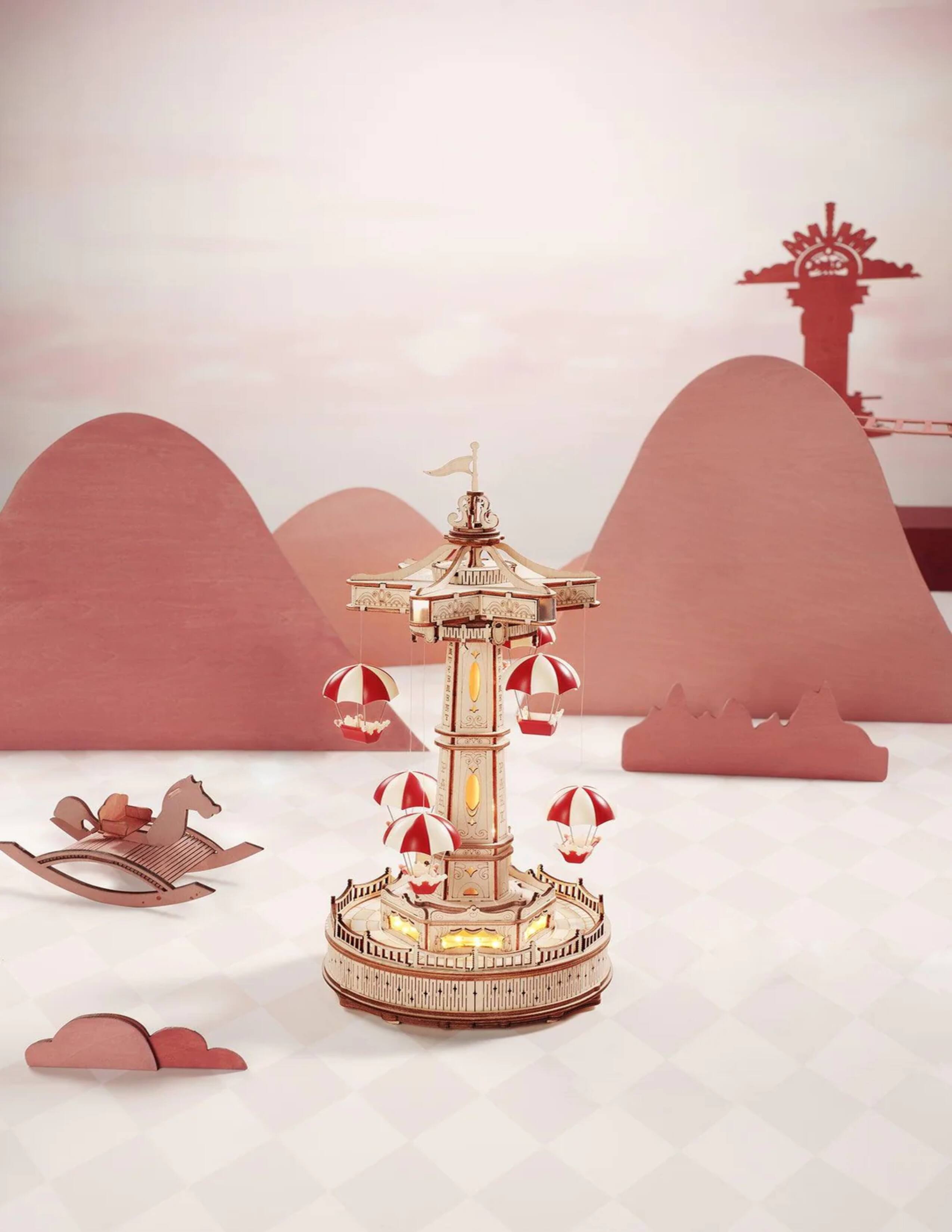 Left. 3D Puzzle - DIY 3D Electro Mechanical Puzzle - Electro Mechanical Parachute Tower 184Pcs.