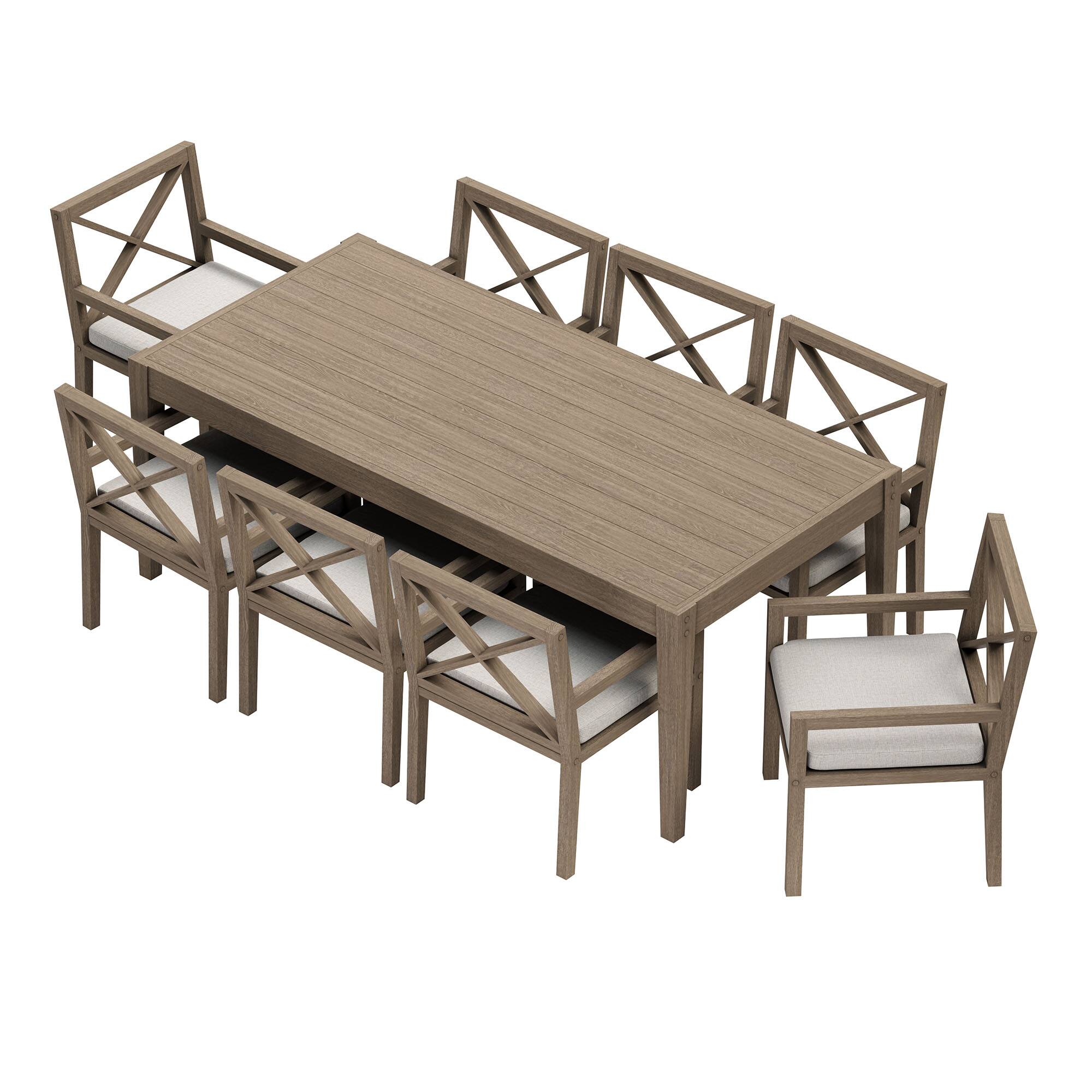 Alt View 1. Modway - Northlake 9-Piece Outdoor Teak Wood Dining Set - 8 Seats, 83-inch Rectangular Table - Pebble.