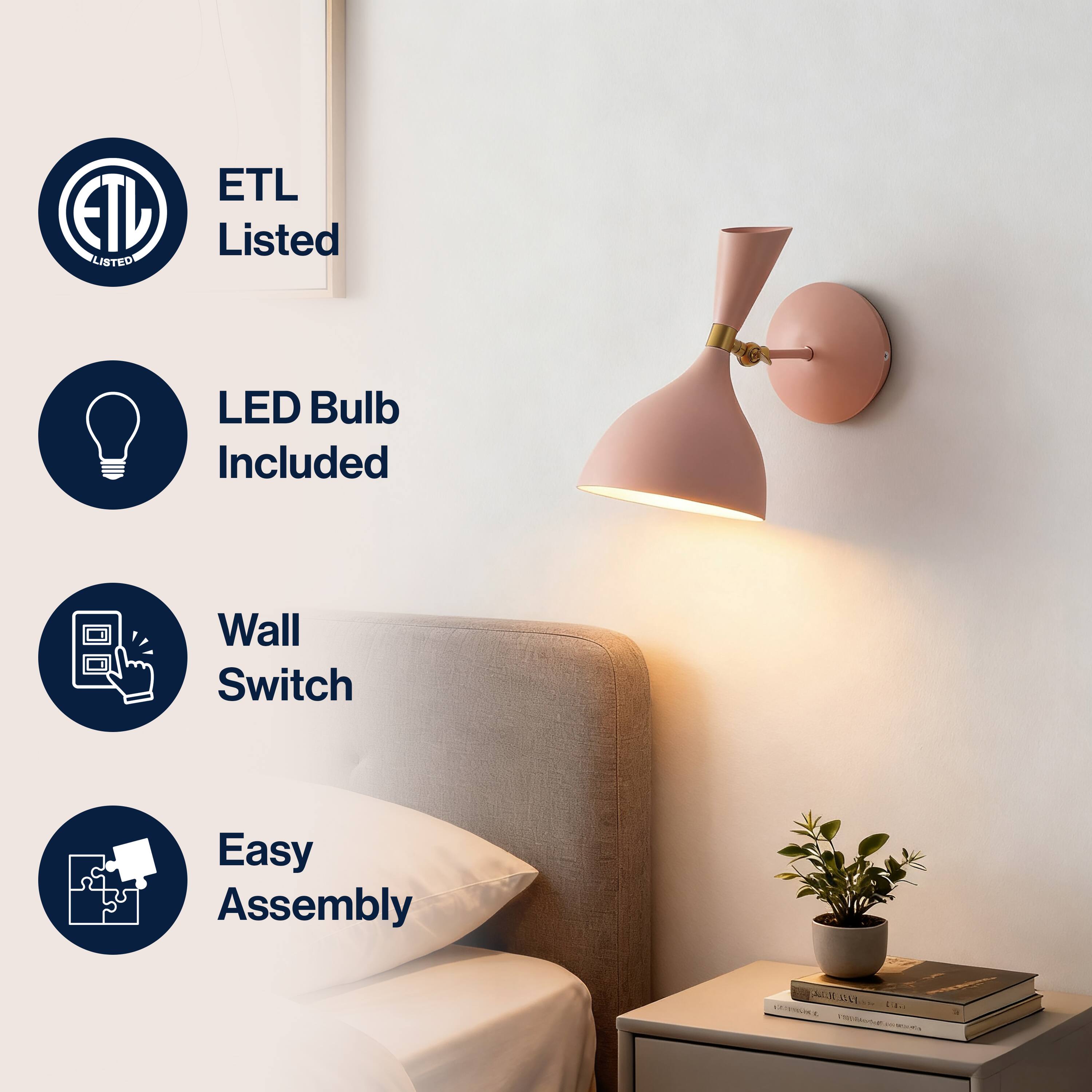 ETL Listed  
LED Bulb Included  
Wall Switch  
Easy Assembly