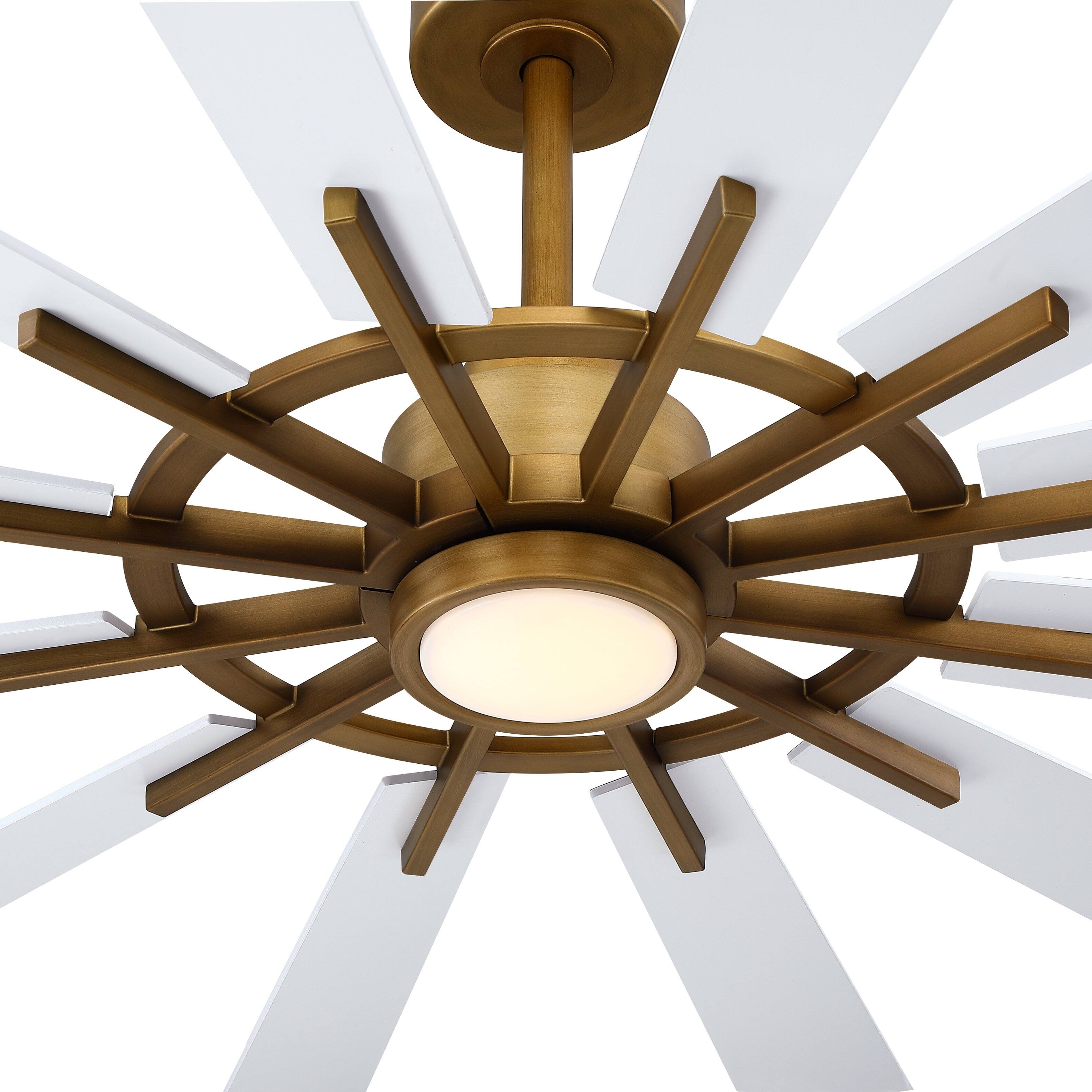 Alt View 8. Parrot Uncle - 72" Large Farmhouse Reversible Windmill Ceiling Fan, 12-Blade with Dimmable LED and 6-Speed Remote - Gold.