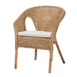 bali & pari - Abbey Modern Bohemian Antique Rattan Dining Chair - White/Natural Brown