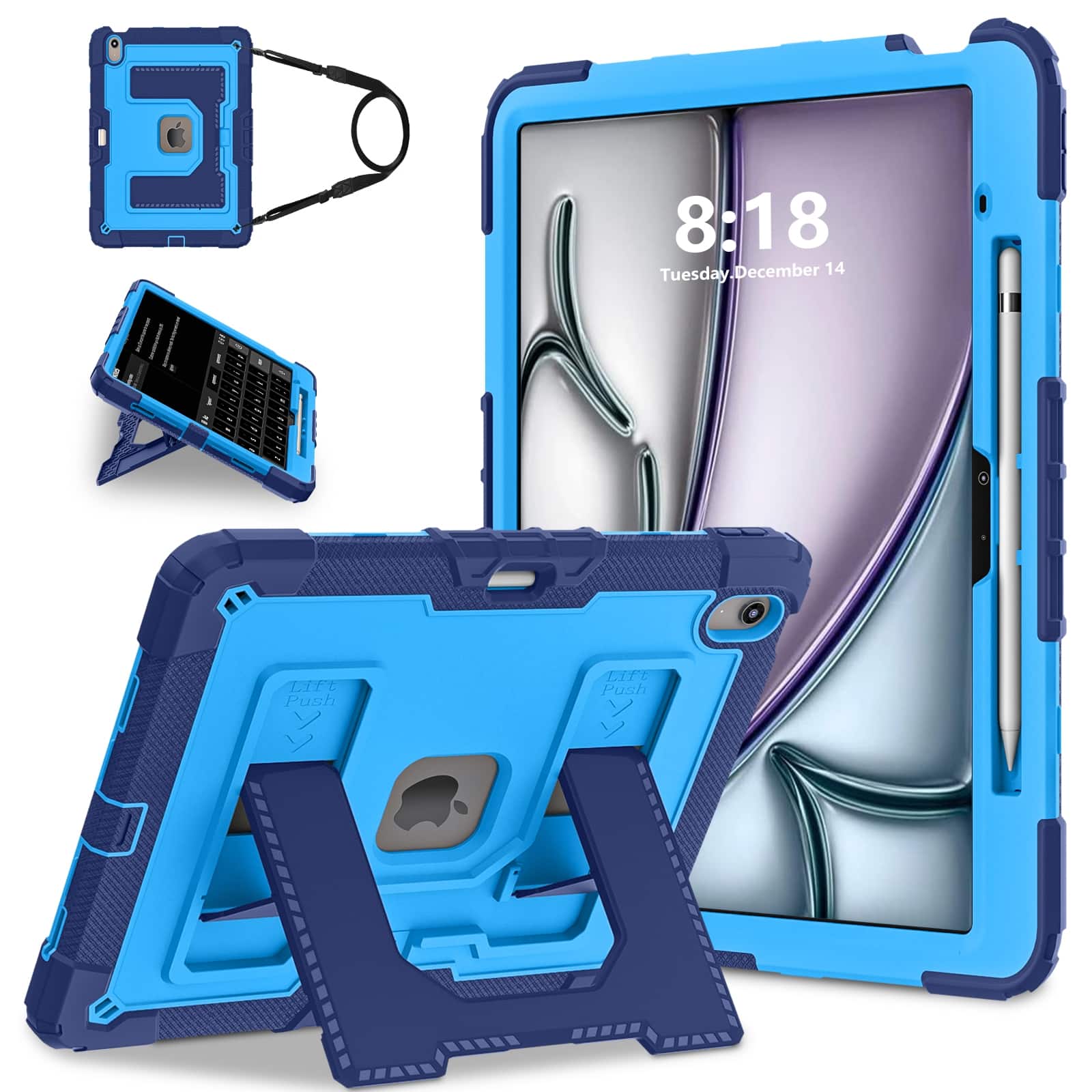 UUCOVER - Rugged Protective Case for iPad Air 13-inch M4 / M3 / M2 (2026/2025/2024) Shockproof Stand Cover with Shoulder Strap - Blue+Navy price history on PriceWatchPro