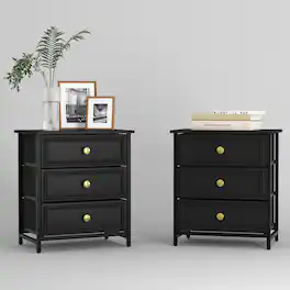 Spaco - 3-Drawer Nightstand Set of 2, Wooden Night Stands with Solid Wood Legs, Modern Bedside Table with Storage for Bedroom - Black