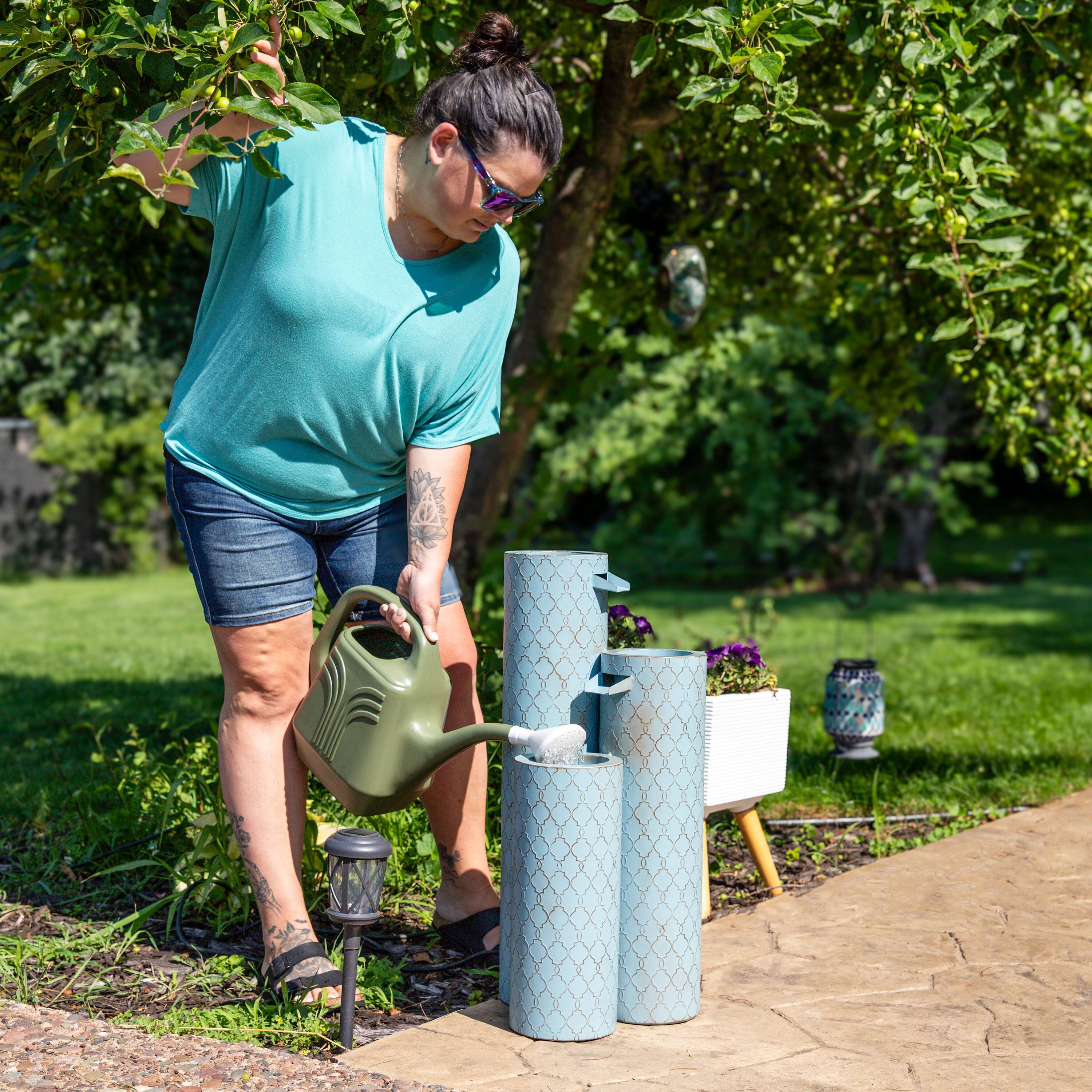 Alt View 8. Sunnydaze - Moroccan Trellis 3-Column Zinc Outdoor Garden Fountain - 27.5" - Blue.