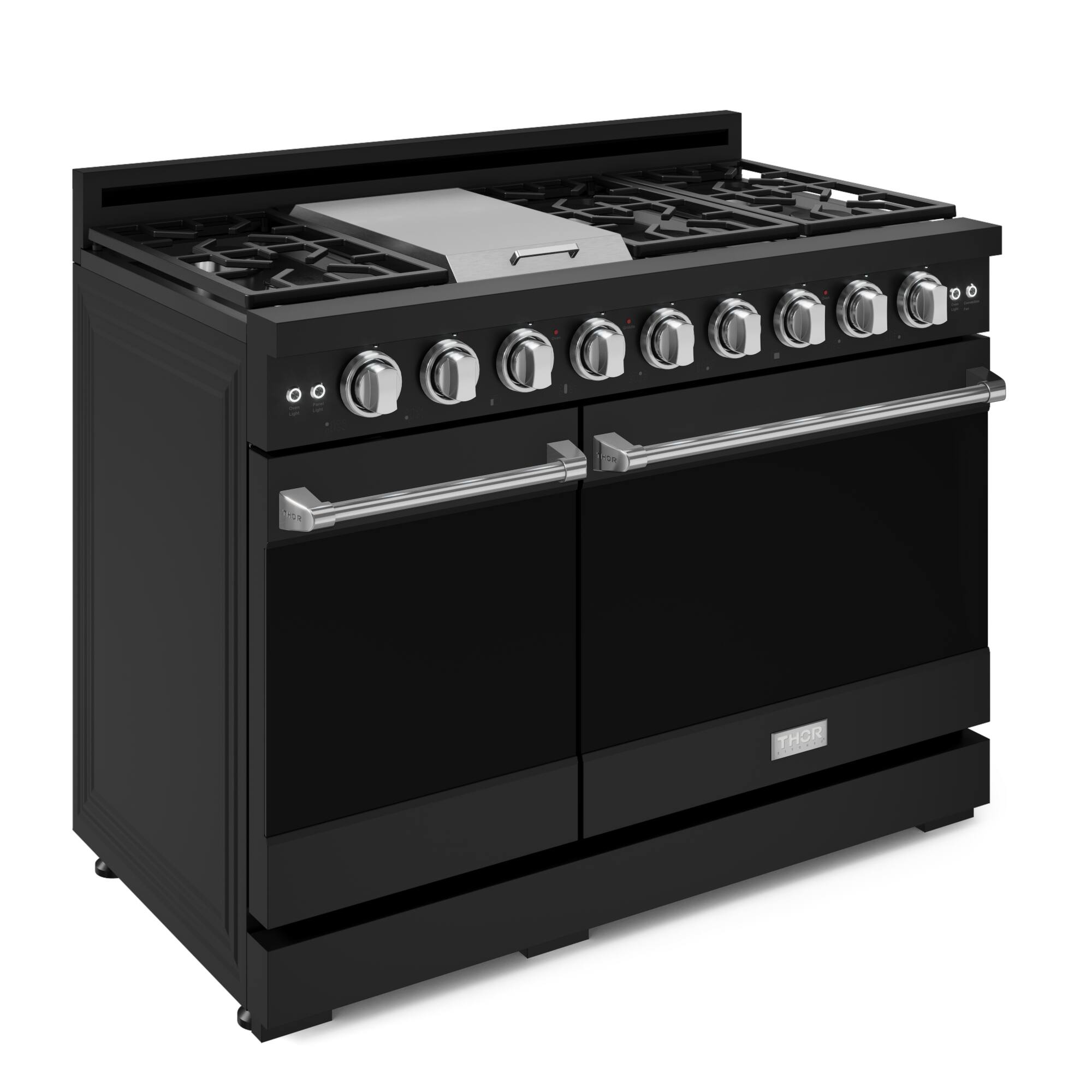 Left. Thor Kitchen - Gordon Ramsay Series by Thor Kitchen 6.8 Cu. Ft Freestanding Gas Range with Stainless Steel Hardware - Black.