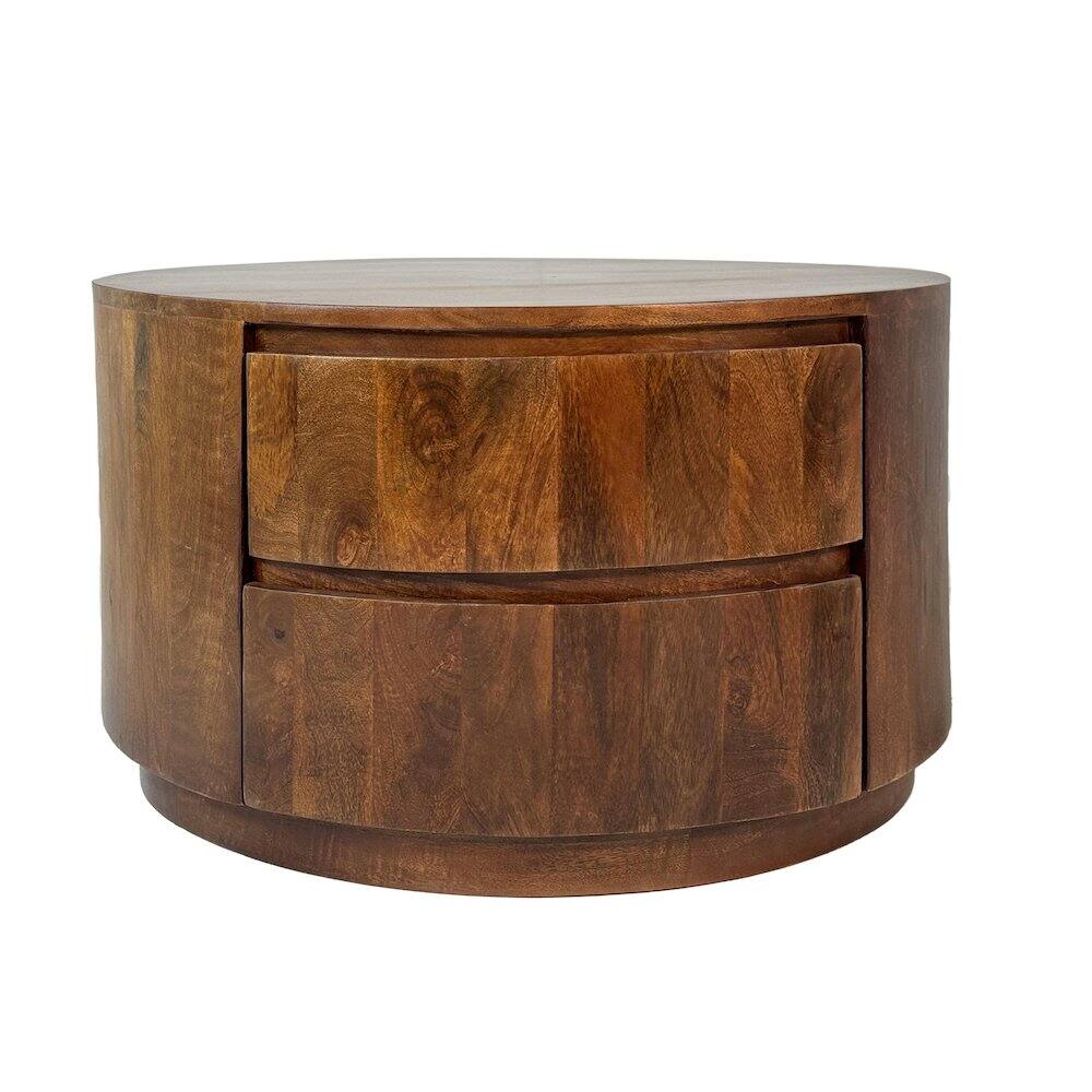 Front. Carolina Chair & Table - Christa 2-Drawer 30" Round Coffee Table - Chestnut - Red.