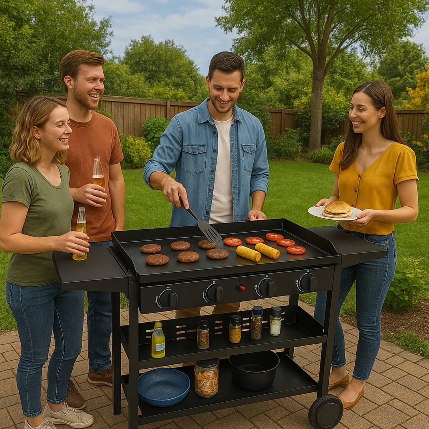 Alt View 7. SKONYON - 4-Burner Propane Flat Top Griddle Grill for Outdoor Cooking and BBQ - Black.