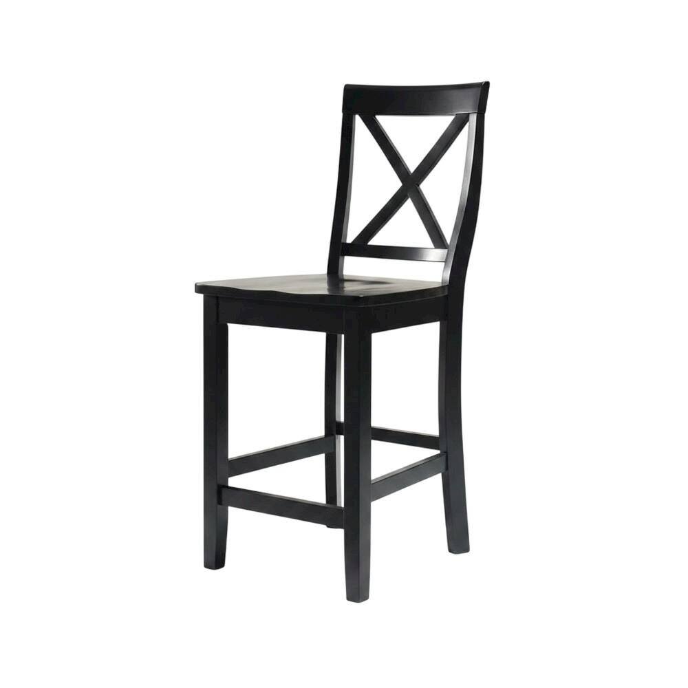 Back. FurniFact - Modern X-Back Counter Height Bar Stool Set, Comfortable & Durable (2 Pack) - Black.
