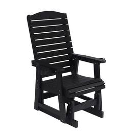 Fortune Candy - Poly Lumber Patio Glider w/Cup Holders, High Backrest and Deep Contoured Seat, HIPS Material, Heavy Duty 700lb - Black