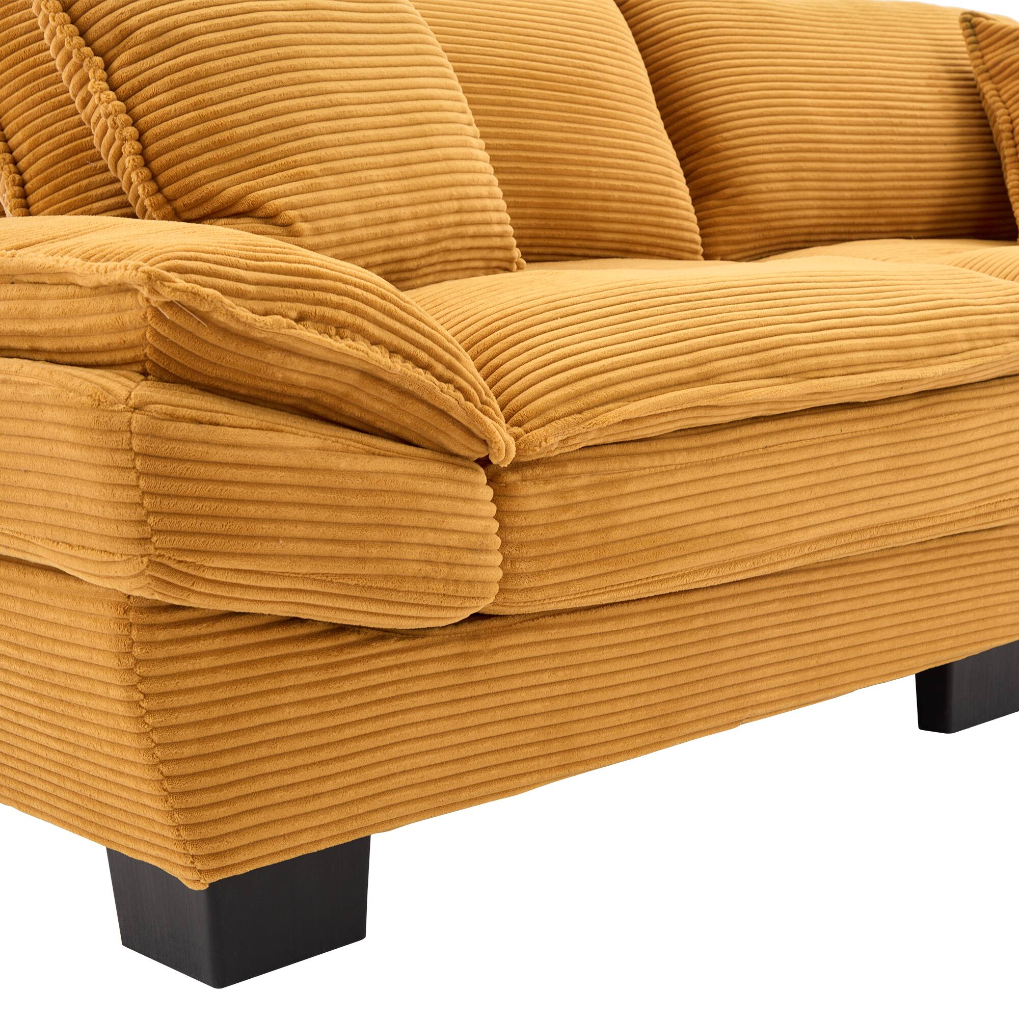 Alt View 5. Tiramisubest - Corduroy Couch Loveseat Sofa with Pillows,Comfy Upholstered Deep Seat Sofa for Bedroom,Living Room,Office-Yellow - Yellow.
