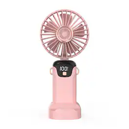 Cluzine - Pink Mini Handheld Portable Fan with Digital Display, Phone Stand Base,Rechargeable for Travel
