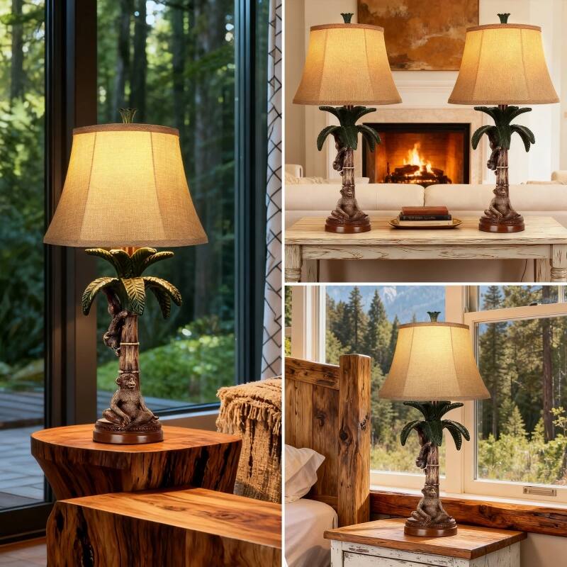 Alt View 2. partphoner - Set of 2 Tropical Monkey Palm Tree Resin Table Lamps.
