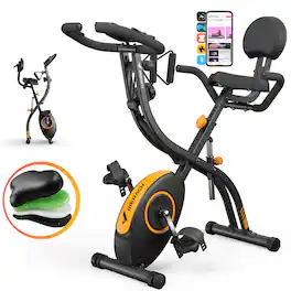 MERACH - 4-in-1 Exercise Bike Quiet Folding Magnetic Upright Bikes with Arm Resistance Bands Home Workout Use,16 Levels - Orange