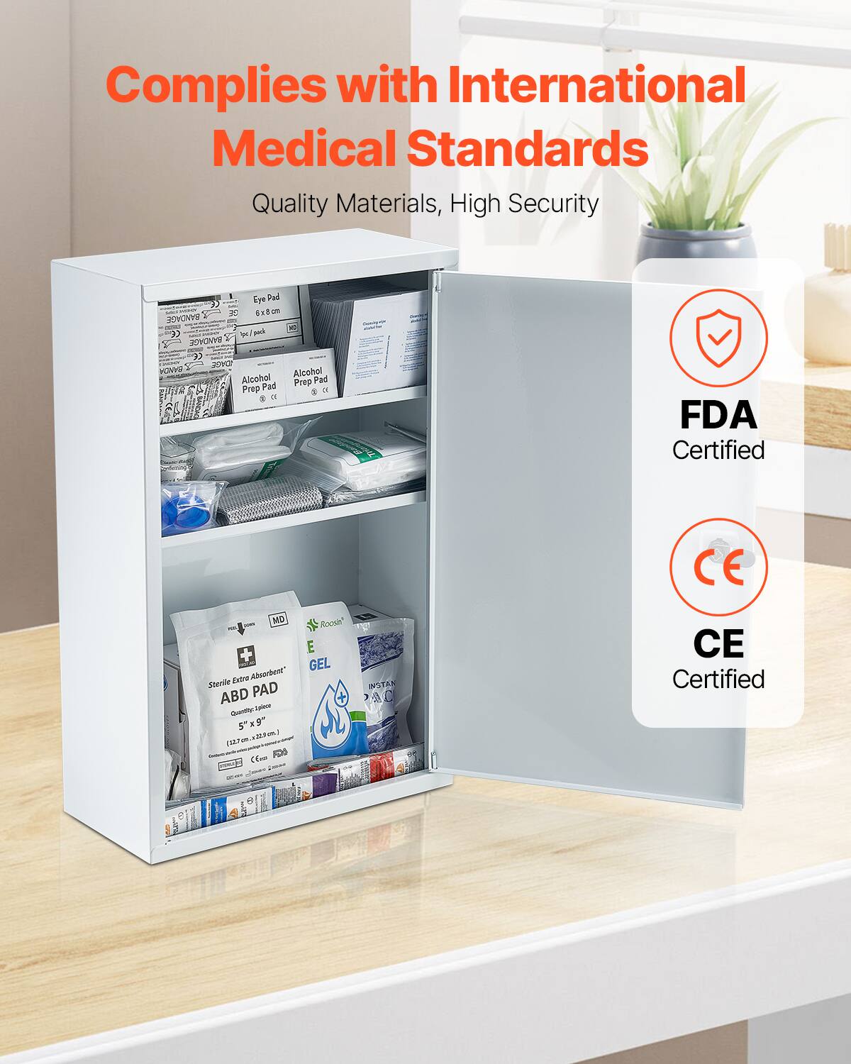 Complies with International Medical Standards  
Quality Materials, High Security  

FDA Certified  
CE Certified  

Eye Pad  
6"x8" cm  

Alcohol Prep Pad  

Sterile Extra Absorbent  
ABD PAD  
5"x9" (12.7 cm x 22.9 cm)  

GEL  
INSTANT