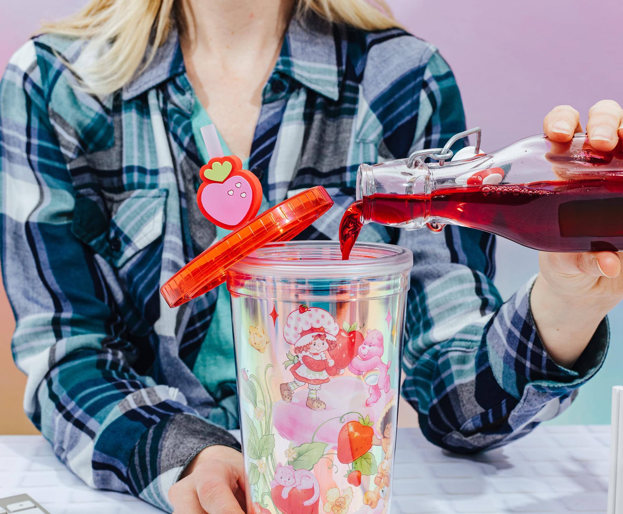 Alt View 5. Silver Buffalo - Care Bears x Strawberry Shortcake 24-Ounce Carnival Cup With Straw Topper Charm - Red.