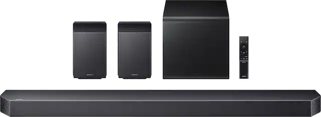 Front. Samsung - SAMSUNG Q-Series Soundbar HW-Q930F 9.1.4 ch w/ Subwoofer + Rear Speaker - Titan Black.