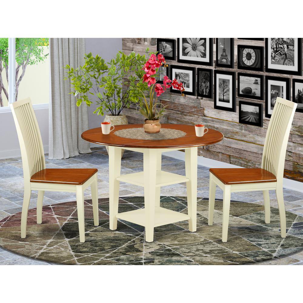 Back. East West Furniture - Dining Room Set Buttermilk & Cherry - Brown.