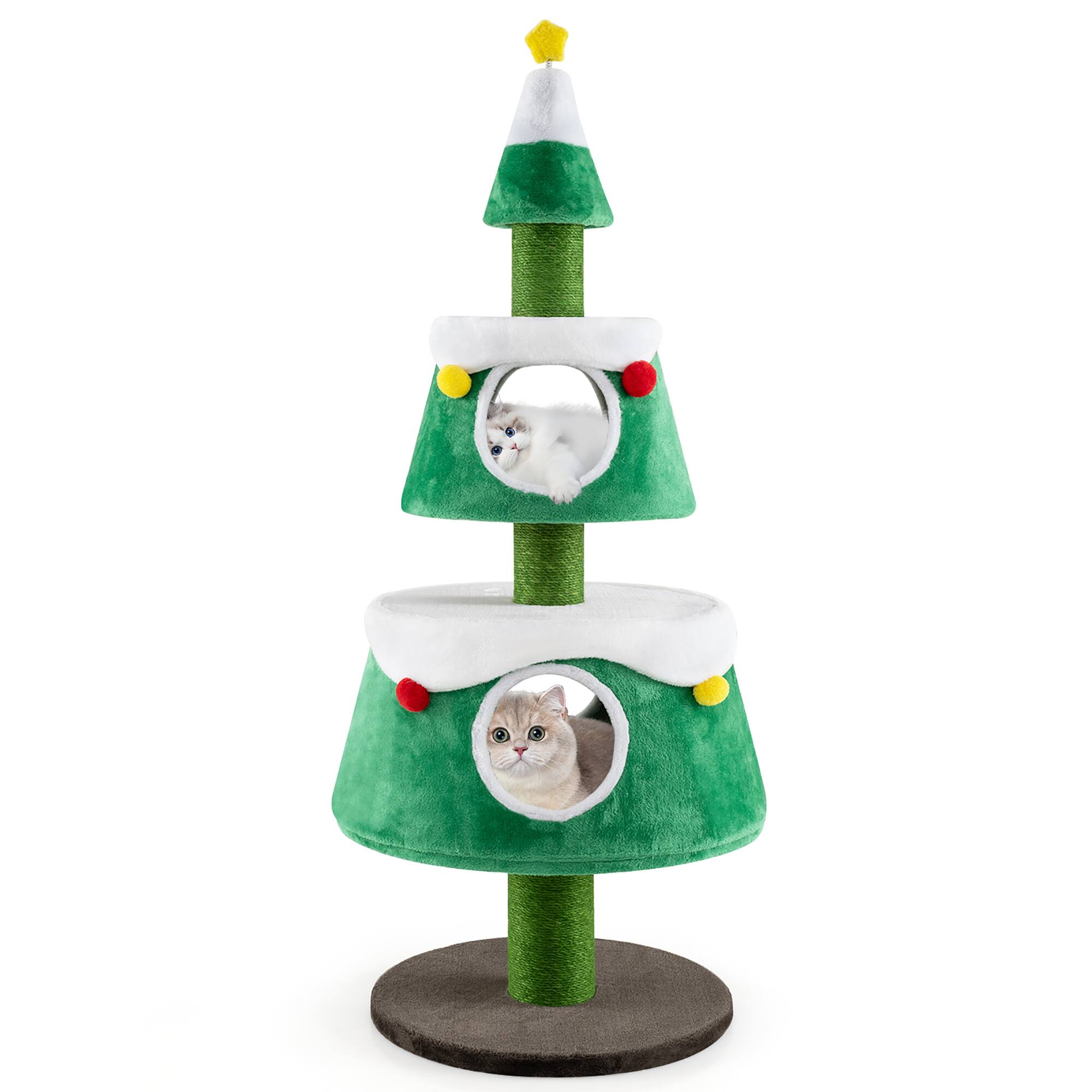 Alt View 9. Gymax - Gymax Christmas Cat Tree for Indoor Cats w/ 2 Condos Sisal Scratching Posts Spring Toy - GYM15508.