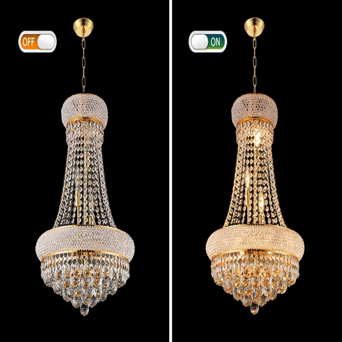 Alt View 2. Loheer - Loheer 18 inch Gold Crystal Chandelier, French Empire Ceiling Light with LED Bulbs for Dining Room.