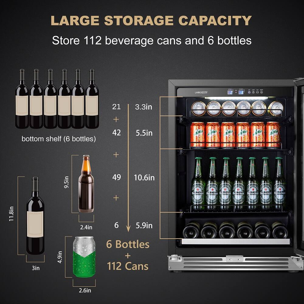 Alt View Zoom 14. LanboPro - 24 in. 112 Can 6 Bottle Storage Capacity Beverage Refrigerator with Ultra-Quiet Compressor and Digital Thermostat - Black.