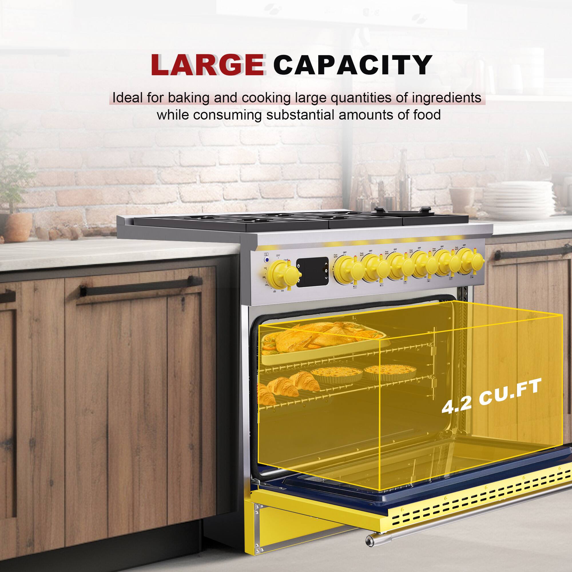 LARGE CAPACITY  
Ideal for baking and cooking large quantities of ingredients while consuming substantial amounts of food  
4.2 CU.FT