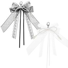 Unique Bargains - Pearl Bow Keychain 16mm Y2K Aesthetic Ribbon Bowknot Pearl Keyring, Cute Bag Charm for Tote Bags Purse - White, Black