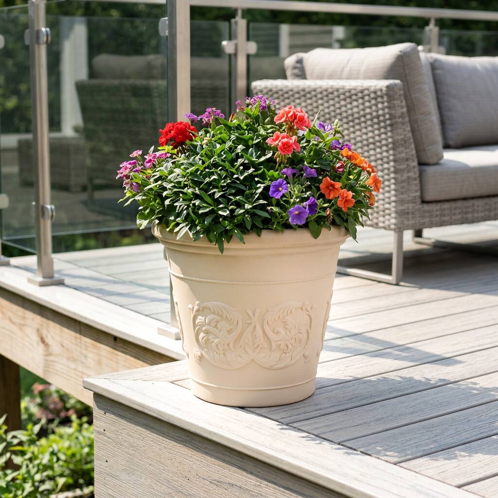 Alt View 7. Sunnydaze - 16 in Arabella Polyresin Planter - Set of 4 - Antique White - Antique White.