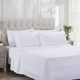 Sweet Home Collection - 6 Piece Embossed Dobby Stripe Sheet Set, Double Brushed Microfiber, Full - White