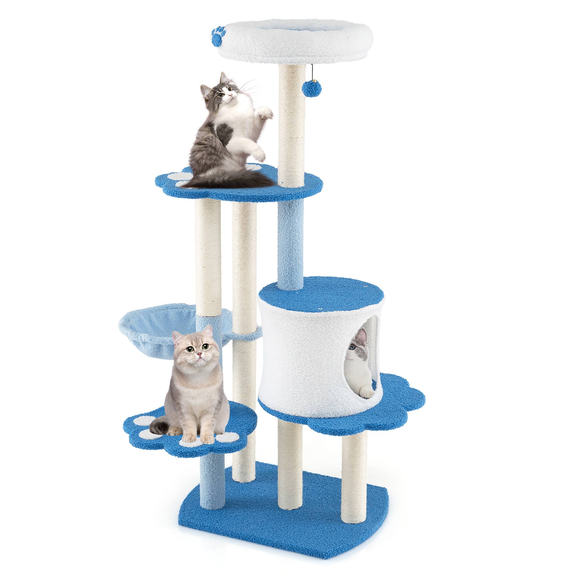Front. Gymax - Gymax 54'' Cat Tree Tower w/ Sisal Scratching Posts Bell Cat Perch Cat Condo - GYM14413.