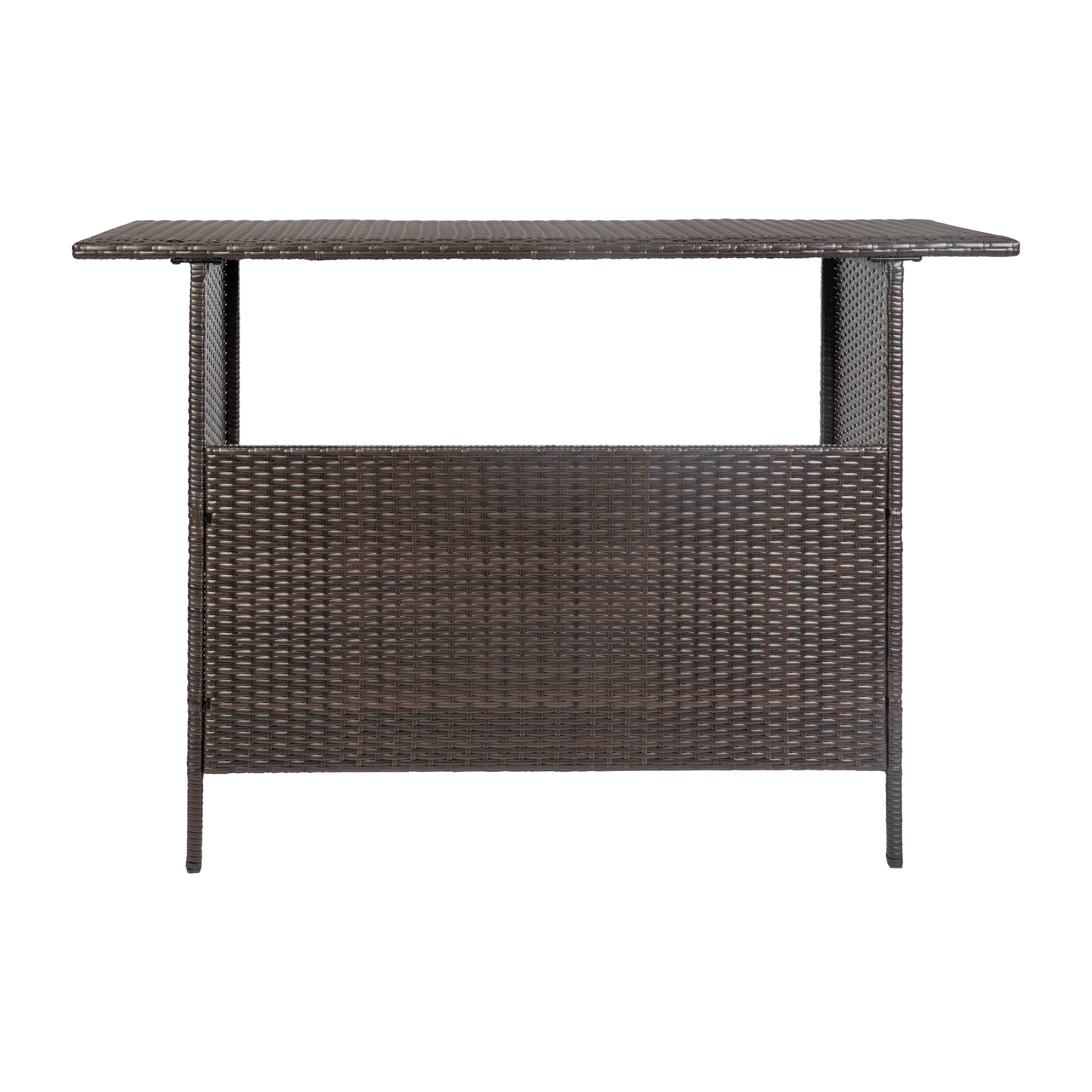Alt View 9. Emma + Oliver - Melfi Wicker Rattan Counter Height Bar Table for Indoor/Outdoor Use with Inner Shelf and Bar Top - Brown.